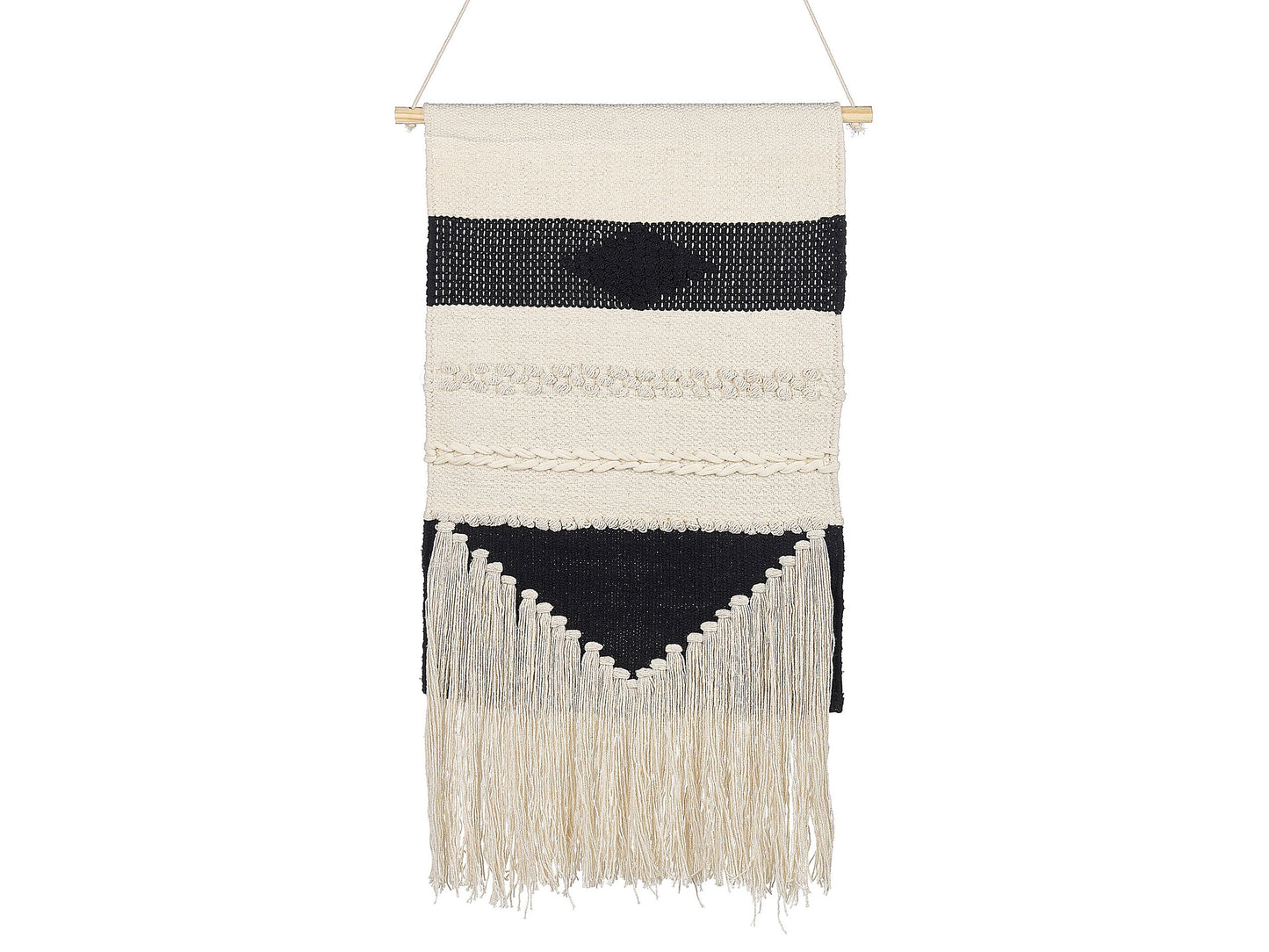 Wall Hanging Handwoven Beige Cotton With Tassels Geometric Pattern Boho Decor Living Room Bedroom