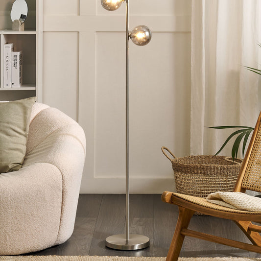 Floor Lamp Silver Glass 3 Round Smoked Shades