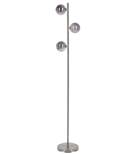 Floor Lamp Silver Glass 3 Round Smoked Shades