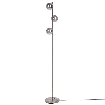 Floor Lamp Silver Glass 3 Round Smoked Shades