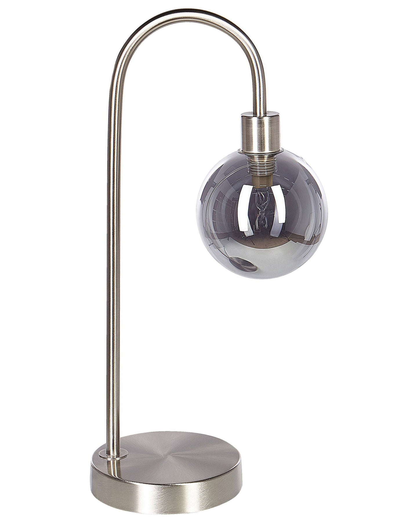 Table Lamp Silver Glass Shade Round Night Desk Light Modern Glam Design With Ambient Glow