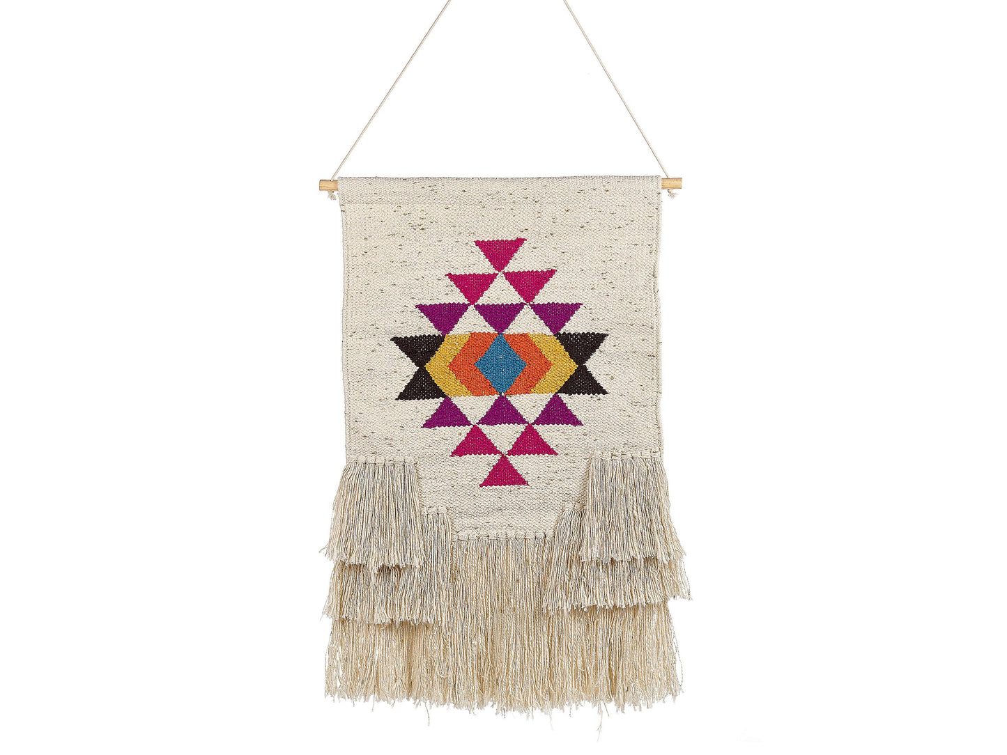 Handwoven Beige Cotton Geometric Tassels Wall Hanging