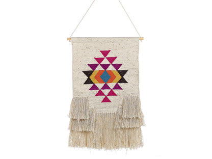 Handwoven Beige Cotton Geometric Tassels Wall Hanging