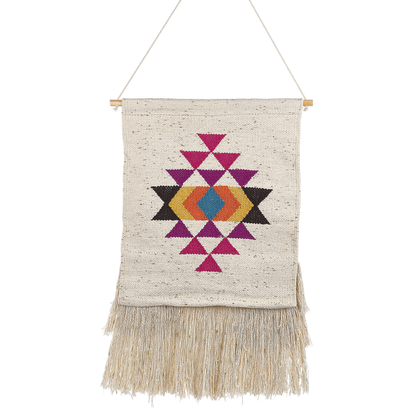Handwoven Beige Cotton Geometric Tassels Wall Hanging