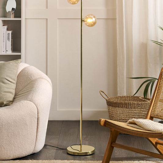 Floor Lamp Gold Steel Glass 3 Round Smoked Shades Modern Glam Living Room Lighting