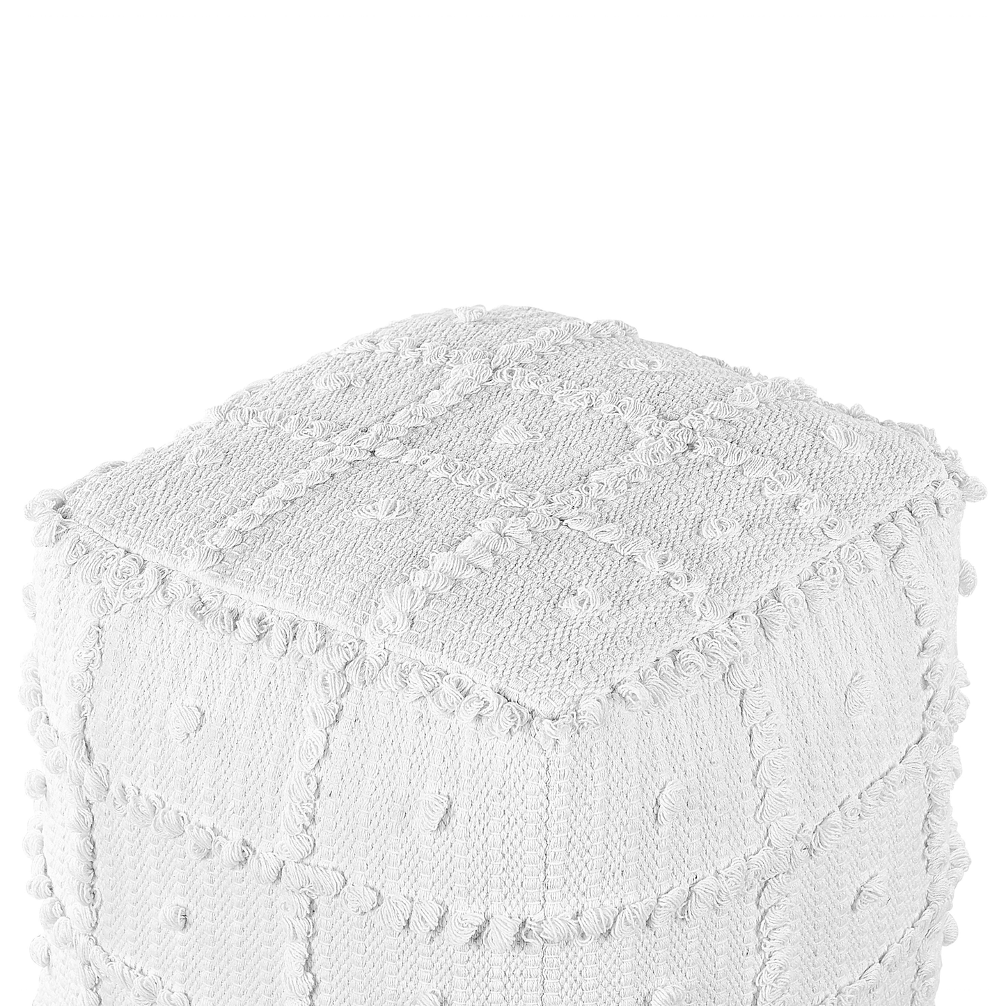 Nest Loom Pouffe White Cotton Beads 40 x 40 x 40cm Pattern Boho
