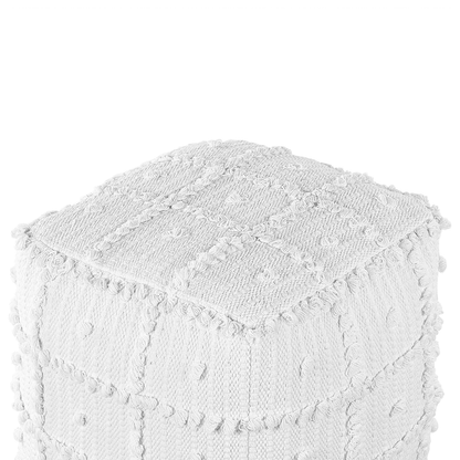 Nest Loom Pouffe White Cotton Beads 40 x 40 x 40cm Pattern Boho
