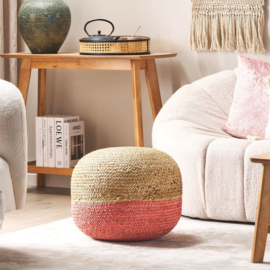 Pink Jute Pouffe EPS Beads 50 x 50 x 35cm Round Ottoman