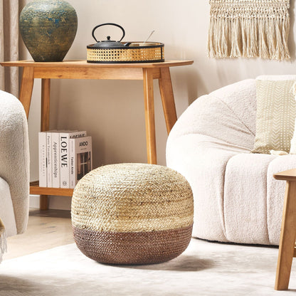 Round Pouffe Brown Jute With EPS Beads Filling 50 x 50 x 40cm Ottoman Boho Style