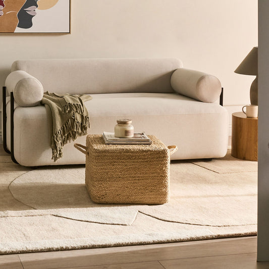 Pouffe Brown Jute EPS Beads With Handles 45 x 45 x 30cm