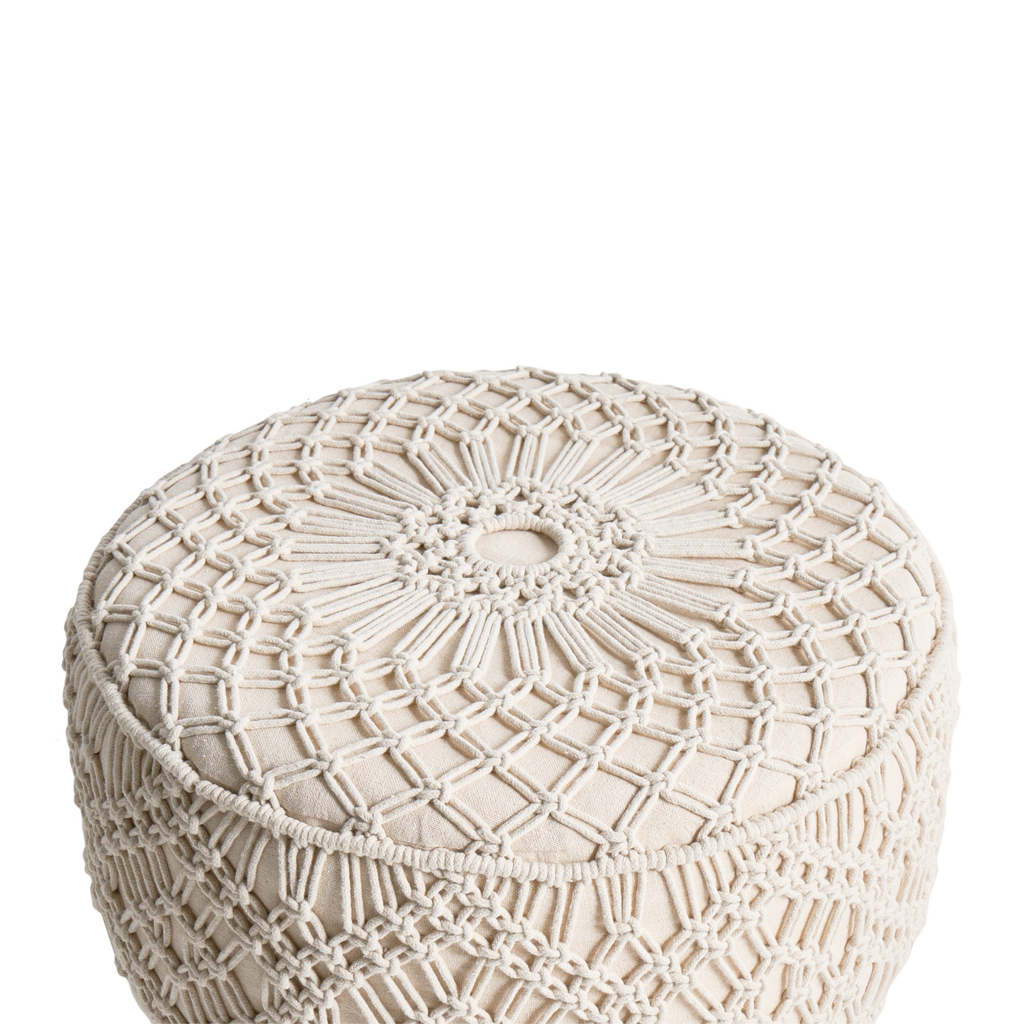 Macrame Beige Footstool With Wooden Legs 40 x 40 x 44cm