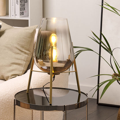 Table Lamp Gold Steel Glass Shade Modern Glam Night Light