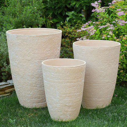 Beige Stone Plant Pot Set of 2 Tall Indoor Outdoor Planters