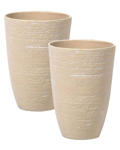 Beige Stone Plant Pot Set of 2 Tall Indoor Outdoor Planters