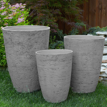 Grfey Grey Stone Plant Pots Tall 51 x 51 x 71cm Indoor Outdoor Weatherproof Fibreglass