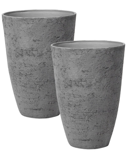 Grfey Grey Stone Plant Pots Tall 51 x 51 x 71cm Indoor Outdoor Weatherproof Fibreglass