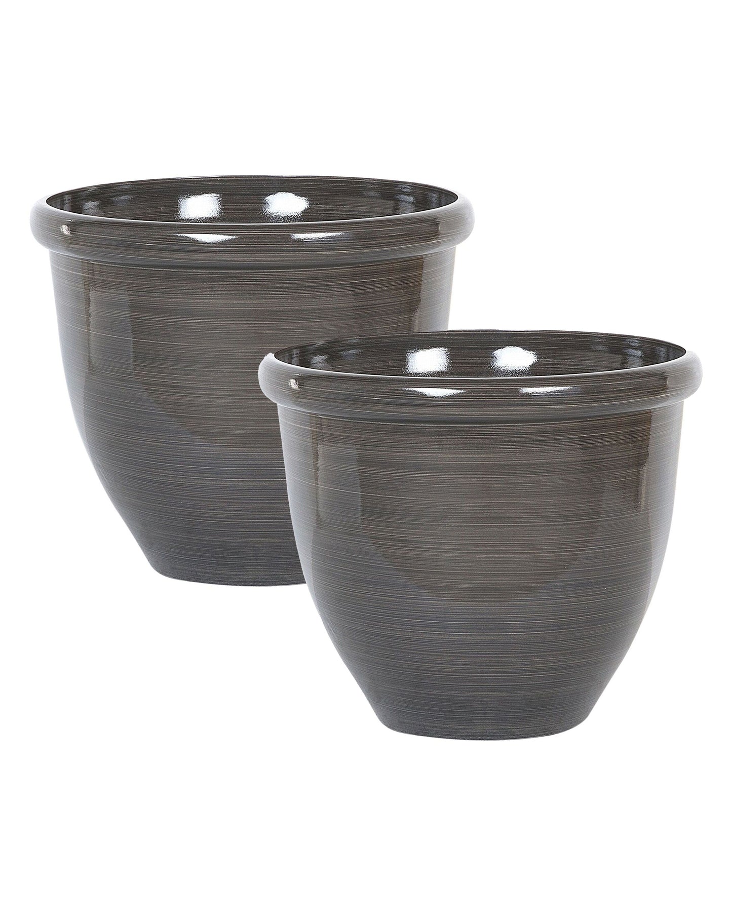 Brown Polyresin Round Plant Pots Set 2 40cm