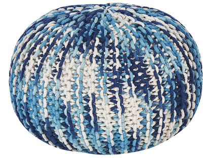 Knitted Pouf Ottoman White and Blue 50 x 35cm