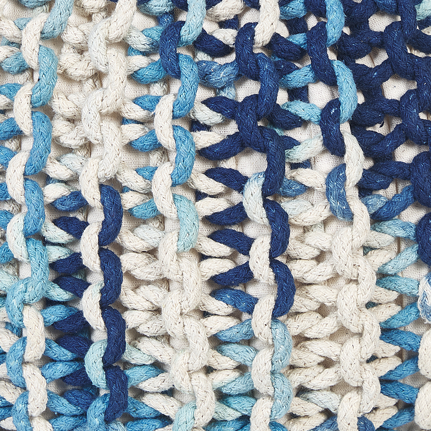 Knitted Pouf Ottoman White and Blue 50 x 35cm