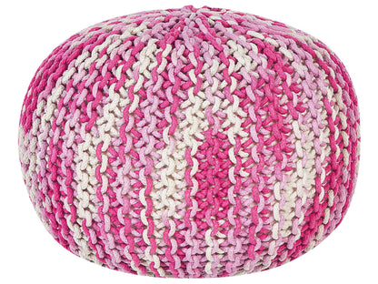 Pouf Ottoman 50 x 35cm White Pink Knitted Cotton Beads Filling