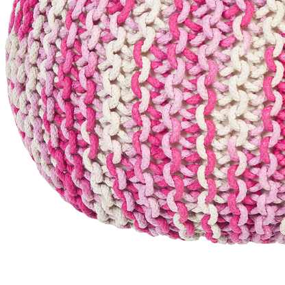Pouf Ottoman 50 x 35cm White Pink Knitted Cotton Beads Filling