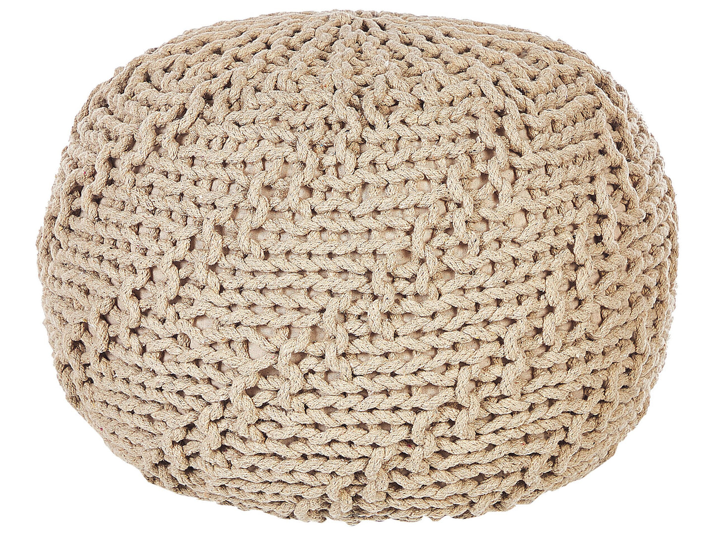 Round Pouf Ottoman Beige 50 x 35cm Knitted Cotton EPS Beads