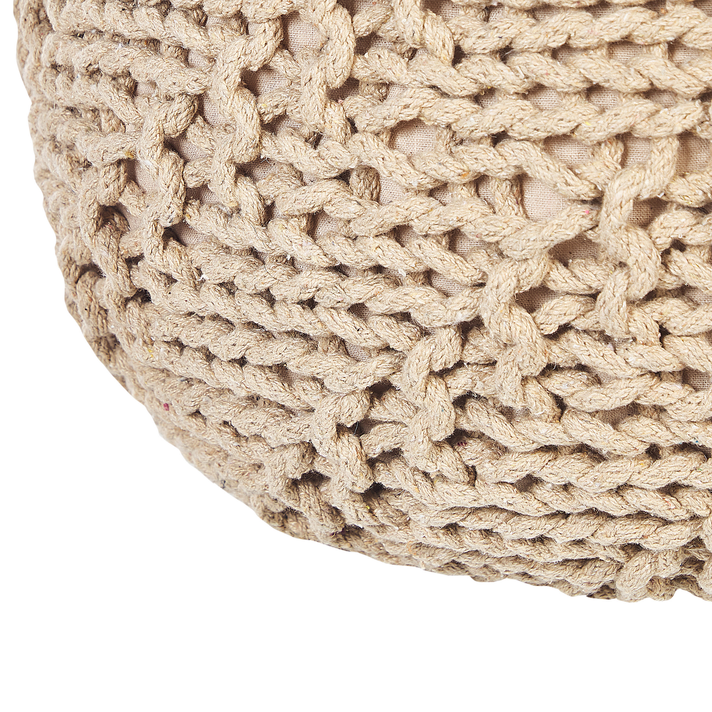 Round Pouf Ottoman Beige 50 x 35cm Knitted Cotton EPS Beads