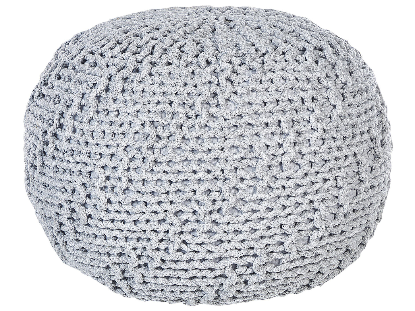Pouf Ottoman Grey 50 x 35cm Knitted Cotton EPS Beads Filling Round Footstool