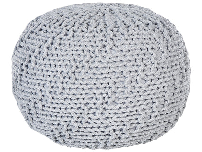 Pouf Ottoman Grey 50 x 35cm Knitted Cotton EPS Beads Filling Round Footstool