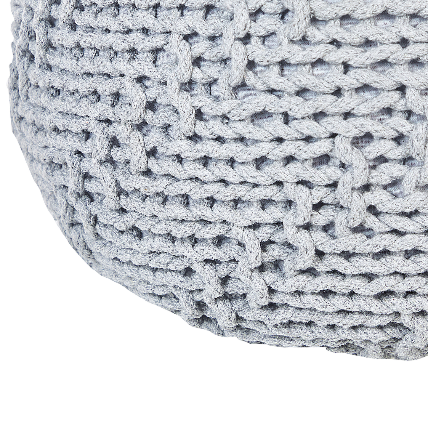 Pouf Ottoman Grey 50 x 35cm Knitted Cotton EPS Beads Filling Round Footstool