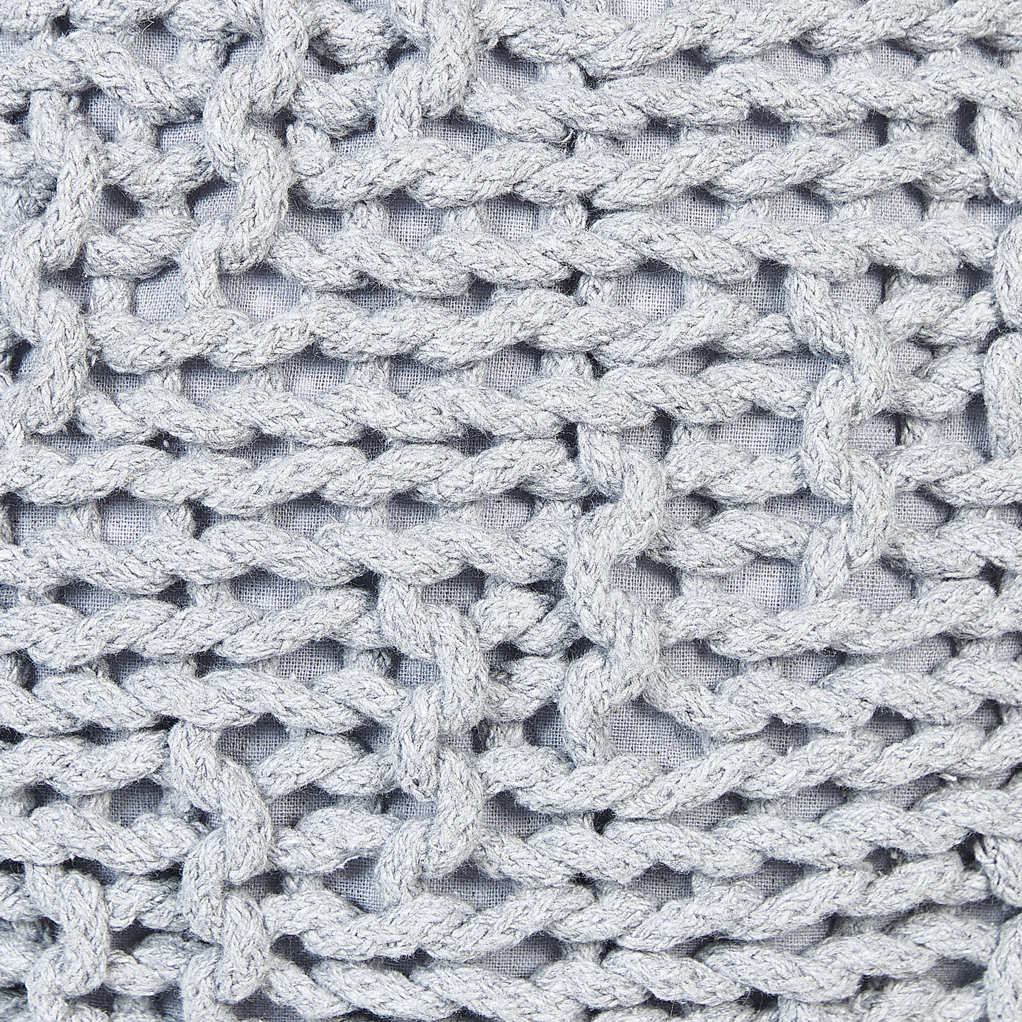 Pouf Ottoman Grey 50 x 35cm Knitted Cotton EPS Beads Filling Round Footstool