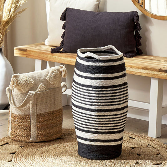 Luma Cotton Braided Storage Basket White Black Laundry Hamper