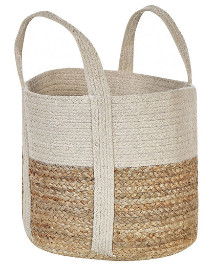 Beige and White Jute Cotton Braided Storage Basket Hamper