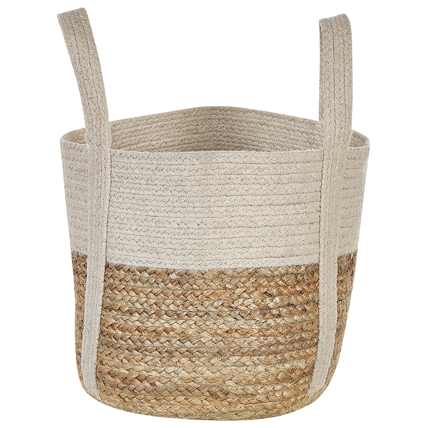 Beige and White Jute Cotton Braided Storage Basket Hamper