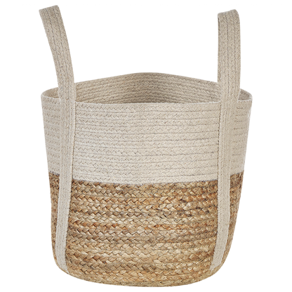 Beige and White Jute Cotton Braided Storage Basket Hamper