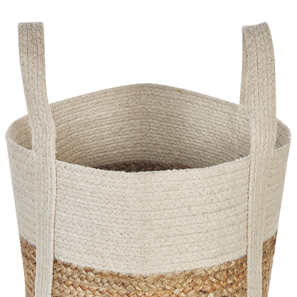 Beige and White Jute Cotton Braided Storage Basket Hamper