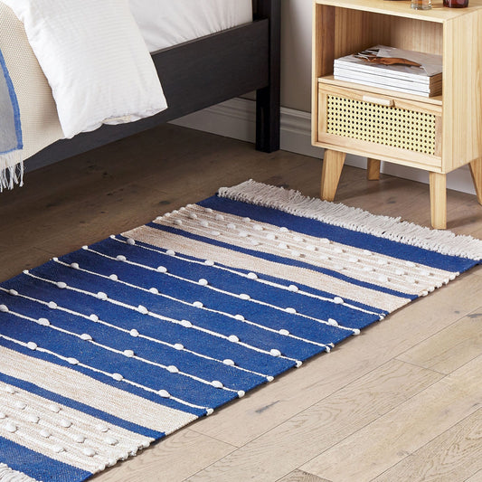 Navy Beige Cotton Handwoven Area Rug 80 x 150cm Modern Design