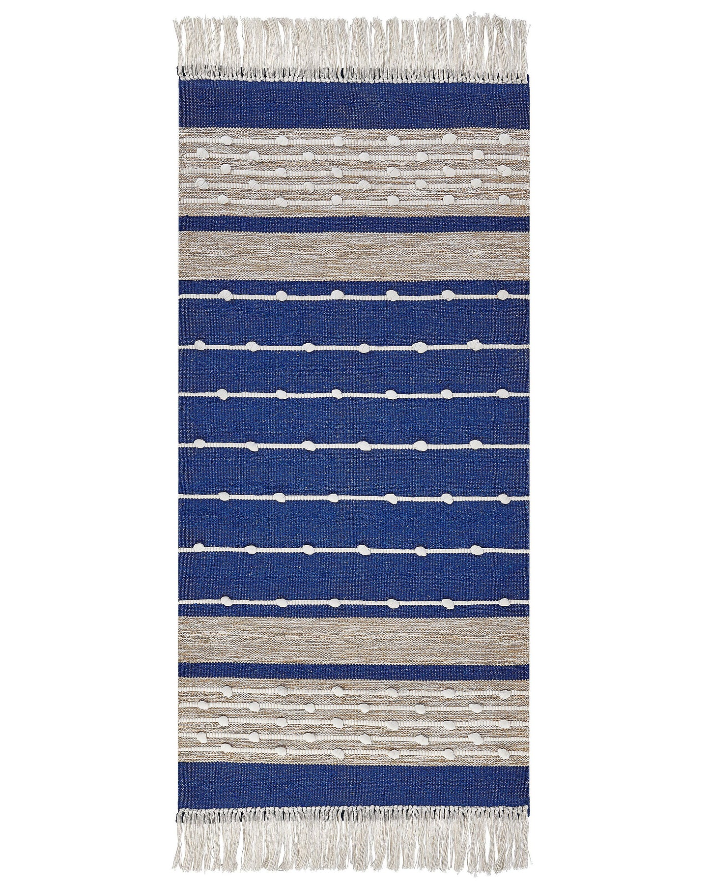 Navy Beige Cotton Handwoven Area Rug 80 x 150cm Modern Design