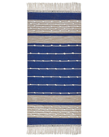 Navy Beige Cotton Handwoven Area Rug 80 x 150cm Modern Design