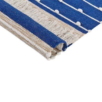 Navy Beige Cotton Handwoven Area Rug 80 x 150cm Modern Design