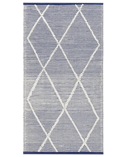 Cotton Hand Woven Area Rug White And Blue 80 x 150cm Rectangular Modern Design Elegant Texture