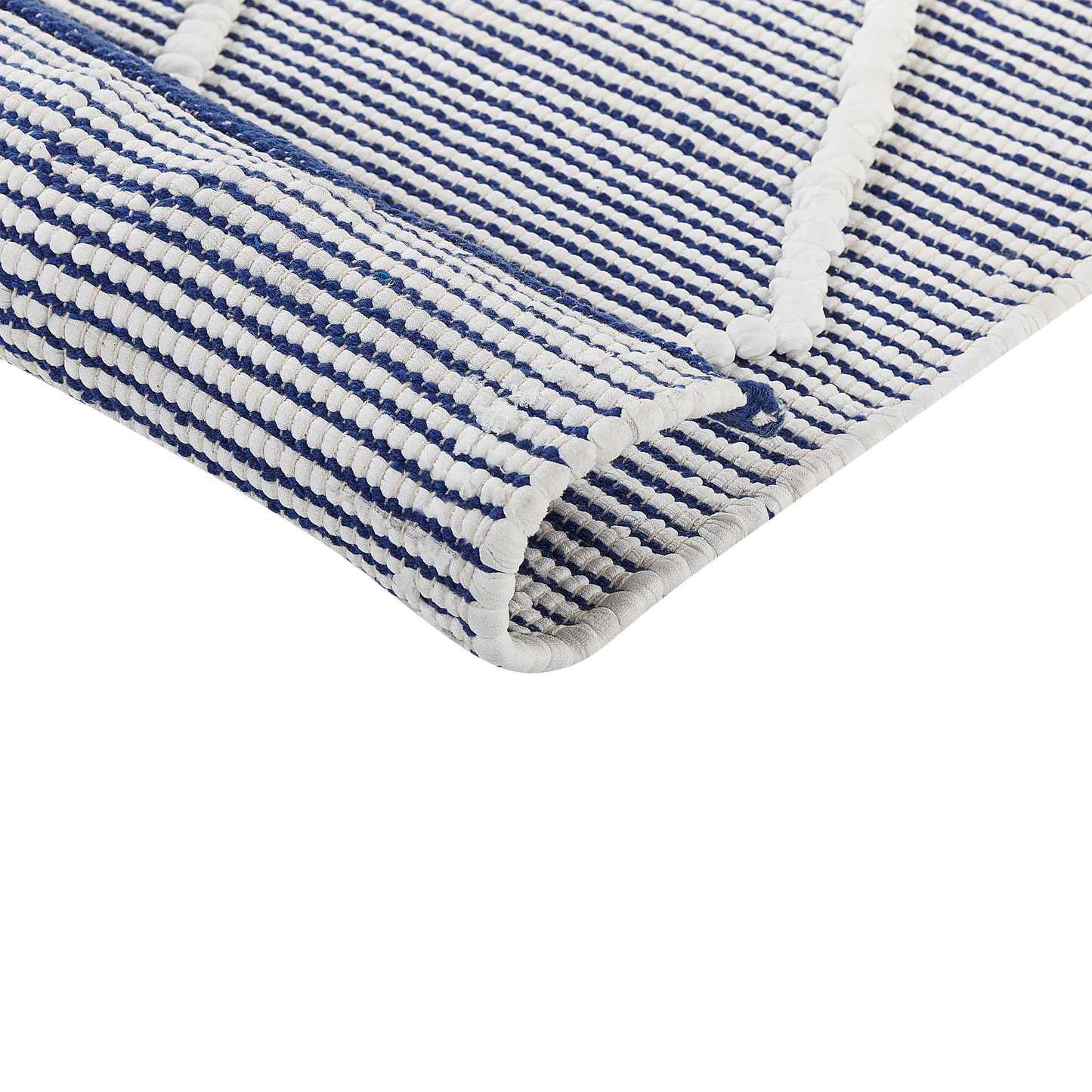 Cotton Hand Woven Area Rug White And Blue 80 x 150cm Rectangular Modern Design Elegant Texture