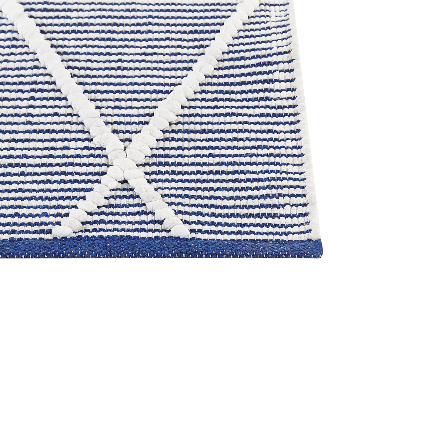 Cotton Hand Woven Area Rug White And Blue 80 x 150cm Rectangular Modern Design Elegant Texture
