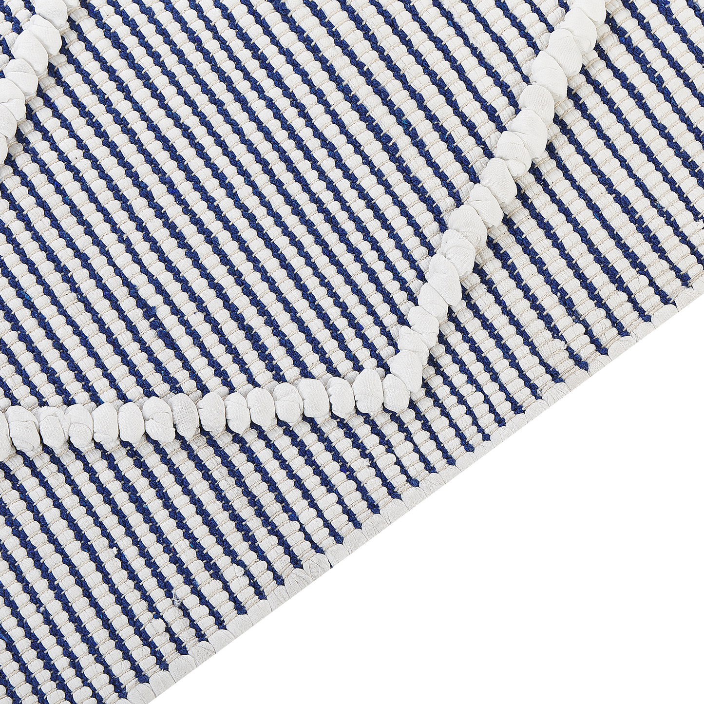 Cotton Hand Woven Area Rug White And Blue 80 x 150cm Rectangular Modern Design Elegant Texture