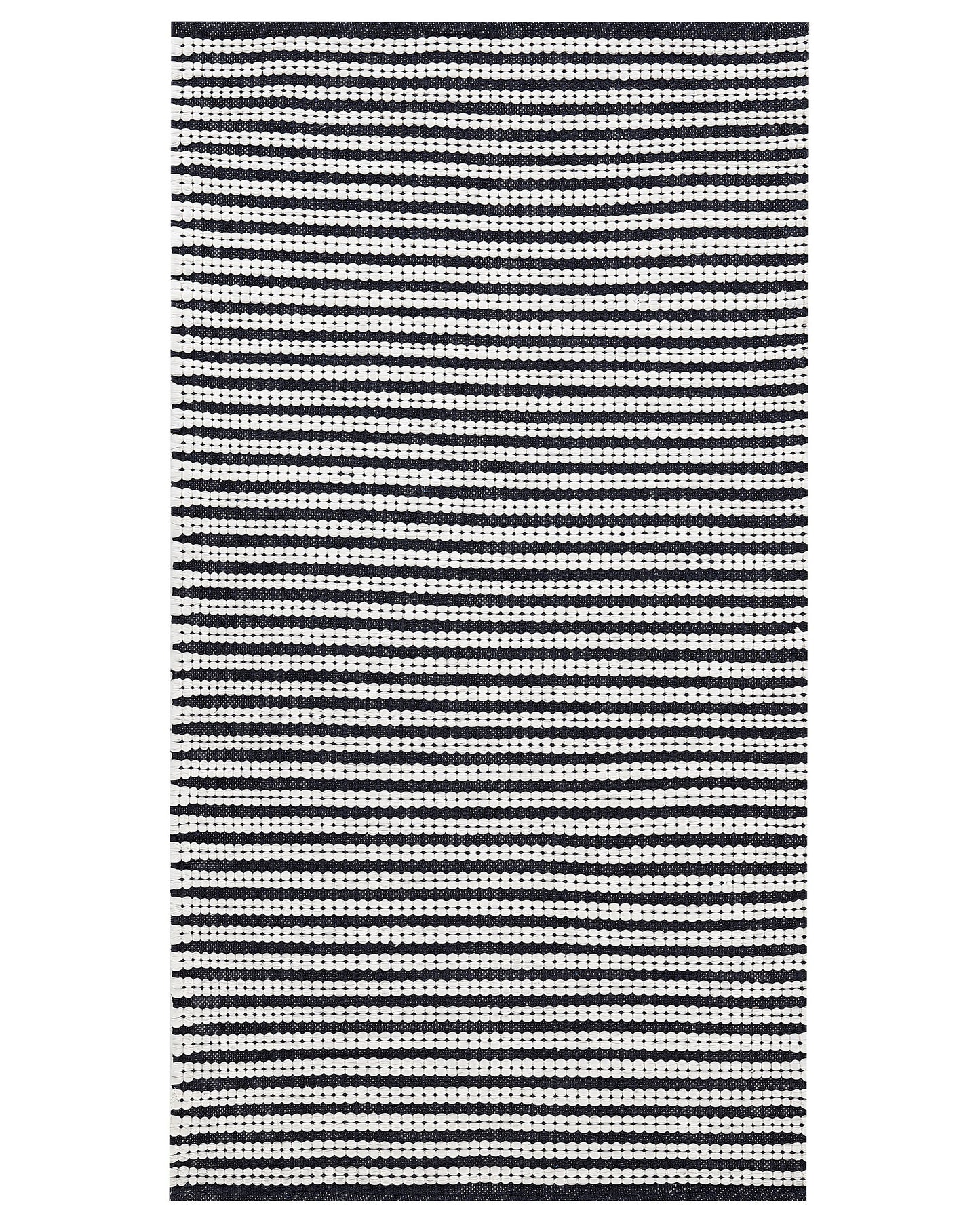 Area Rug White And Blue Cotton 80 X 150cm Rectangular Hand Woven Modern Design For Living Room