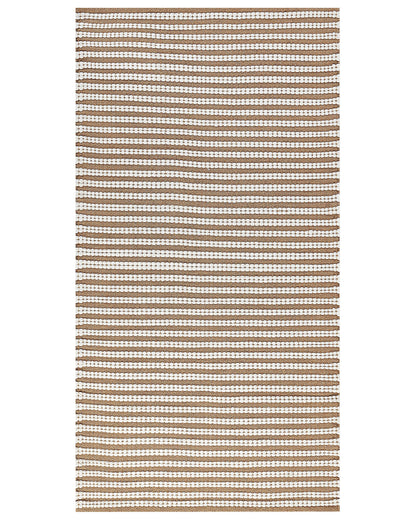 Loom and Leaf Cotton Area Rug 80 x 150cm Hand Woven White Brown Modern
