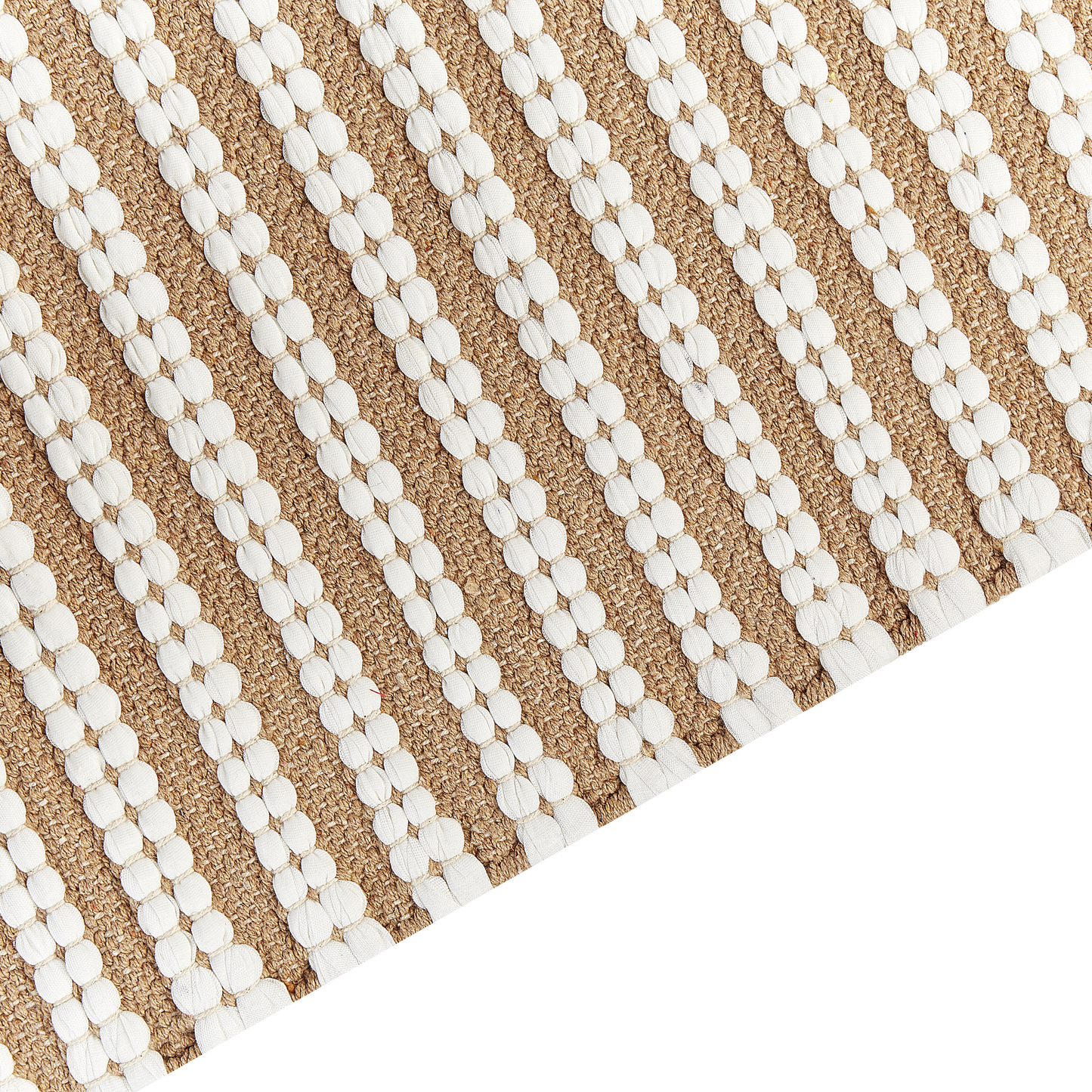Loom and Leaf Cotton Area Rug 80 x 150cm Hand Woven White Brown Modern