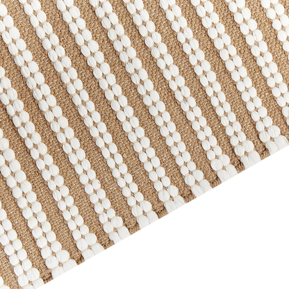 Loom and Leaf Cotton Area Rug 80 x 150cm Hand Woven White Brown Modern