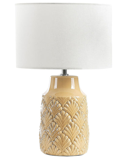 Table Lamp Yellow Ceramic Glossy Base, Linen Shade