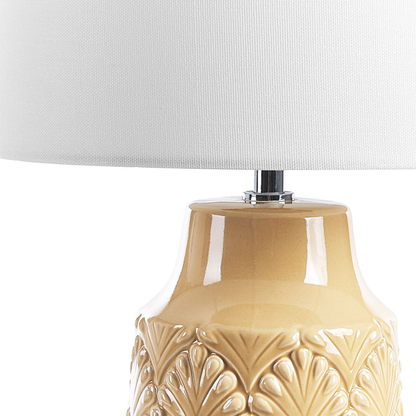 Table Lamp Yellow Ceramic Glossy Base, Linen Shade